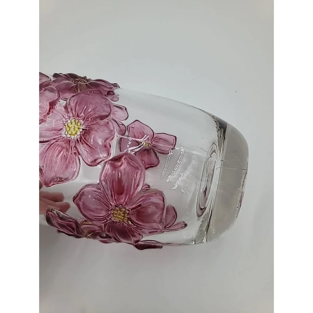 VTG Indiana Lancaster Colony Pink Cranberry Flashed Dogwood‎ Vase Flowers Floral